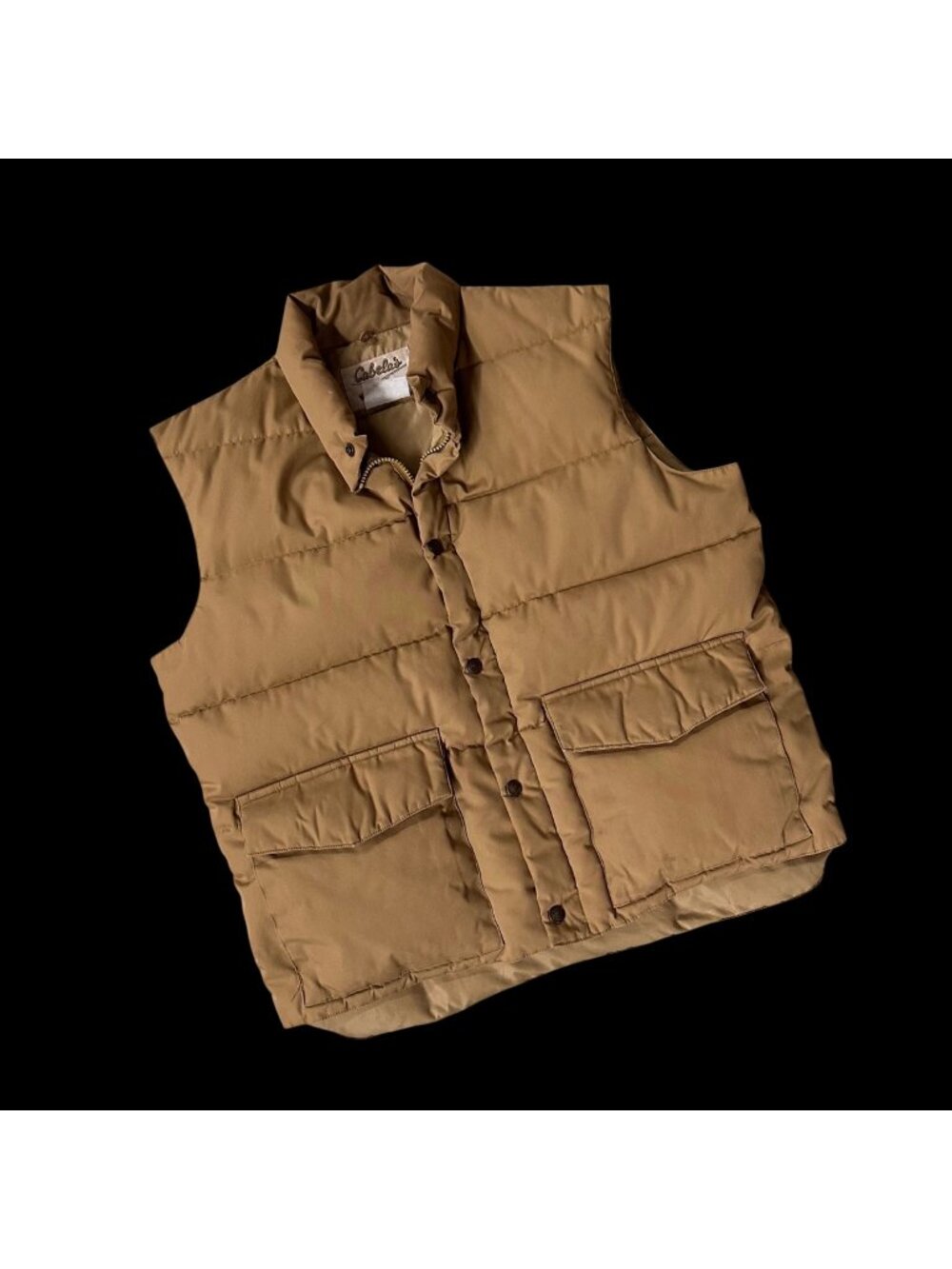Vintage Cabelas Vest Large Khaki Brown Goose Down Puffer Hunting Outdoor Western